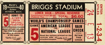 1940 World Series Ticket - Game 5